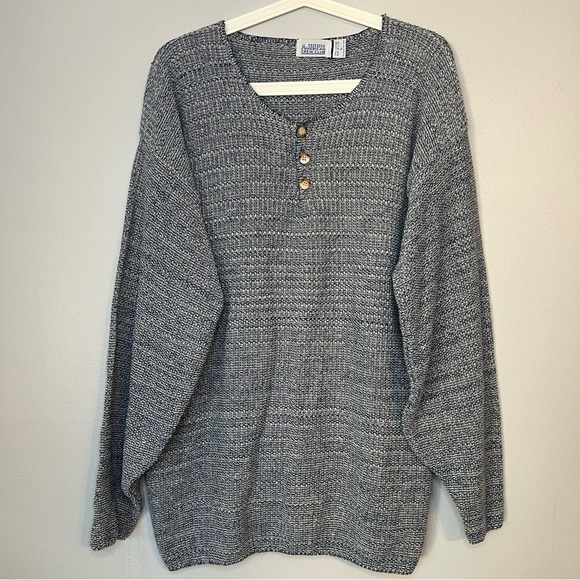 American Crew Club | ABSTRACT KNITTED Sweater Cotton Size L Blue | Made in USA - Picture 1 of 9